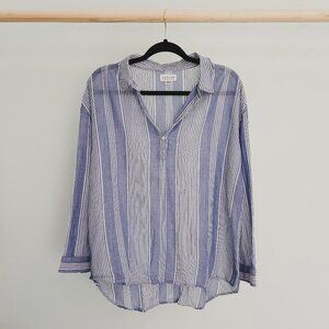 Velvet By Graham & Spencer Blue and White Stripe 100% Cotton Shirt - Large